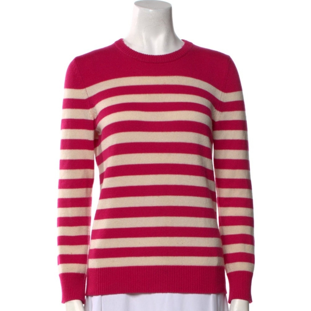 Saint Laurent Pink and White Striped Sweater 100% Cashmere NWT Size L US 6 or 8